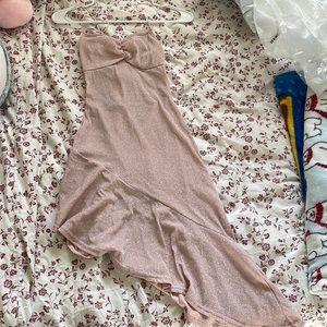 pink sparkly strappy open back high low dress